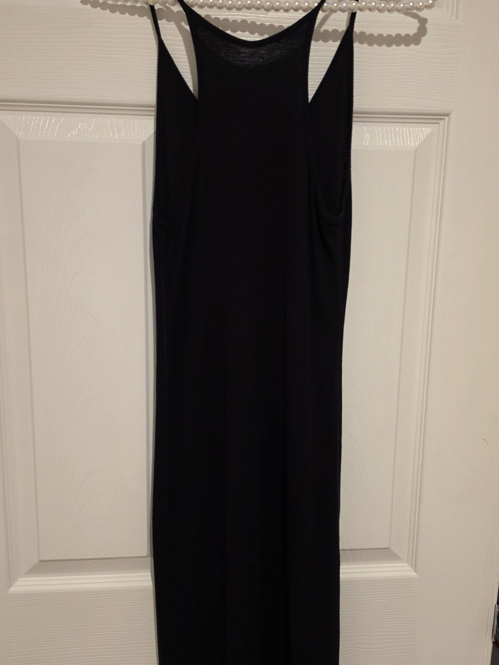 Womens V Neck Spaghetti Strap Finely Ribbed Black Body Con Clingy Summer Dress - Picture 1 of 5
